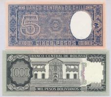 Bolívia 1982. 1000B + Chile 1947-1958. 5P (= 1/2C) T:I
Bolivia 1982. 1000 Bolivianos + Chile 1947-1...