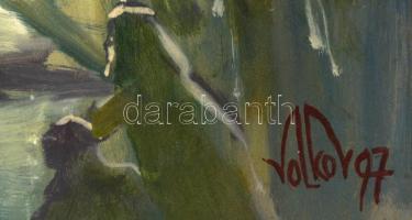 Mihail Volkov (1954-): Golgota. Olaj, farost, jelzett, keretben, 44×33 cm