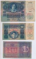 1904. 10K + 1914. 50K + 1915. 10K mindhárom felülbélyegzéssel T:III,III-