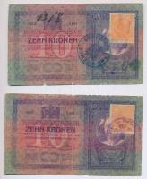 1904. 10K (2x) mindkettő hamis szerb-horvát-szlovén bélyeggel, egyik hamis Temes Vármegye Kevevára Község bélyegzéssel (fake overprint) T:III-