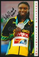 Shericka Williams (1985-) olimpiai és világbajnoki ezüstérmes jamaicai sprinter aláírása egy őt ábrázoló fotón, 7x10 cm./ autograph signature