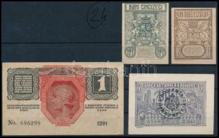Románia 1915. 1L román felülbélyegzéssel + 1917. 25b + 50b + Magyarország 1916. 1K román felülbélyeg...