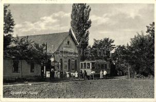 Gyopáros-fürdő, Sütő János vendéglője 'Pannonia', kisvasút megállóhely, villamos (fa)