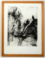 Ranko Radovic (1935-2005): Le chevalier 1988. Rézkarc, papír, jelzett, üvegezett keretben, 58×42 cm