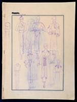 Jelzés nélkül: Divatrajzok. 28 db, pauszpapír, vegyes technika, összetűzve, 31x24 cm
