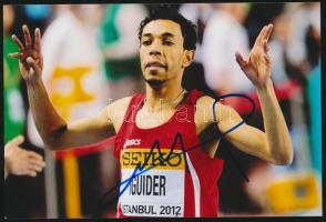 Abdalaati Iguider (1987-) olimpiai bronzérmes, világbajnok marokkói középtávfutó aláírása egy őt ábrázoló fotón, 10x15 cm./ autograph signature
