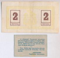 Miskolc 1919. 2K városi szükségpénz + Budapest 1920. 20f "Háztartás Fogyasztási Szövetkezet&quo...