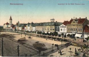 Marosvásárhely, Targu Mures; Széchényi tér, Deák Ferenc utca, Tischler József, Révész Béla, Kovács József üzletei, dohánytőzsde, Porjes S. Sándor kiadása / square, street, shops, tobacco stock (EK)