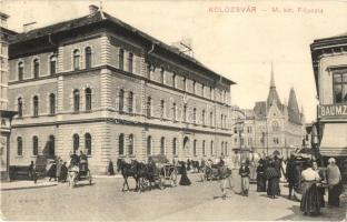 Kolozsvár, Cluj; M. kir főposta, Baumzweig üzlete, Sámuel S. Sándor kiadása / Main Post Office, shops (EK)