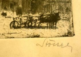 Oskar Stöessel (1879-1964): Bérház. Rézkarc, papír, üvegezett keretben, 9×11 cm