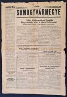 1946 Somogy Vármegye politikai napilap II. évfolyamának 180. száma, címlapon a párizsi béketerv hírével