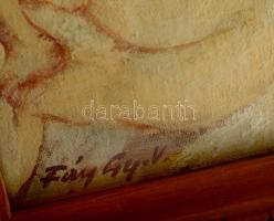 Fáy Győző (1918-2005): Betsabea. Olaj, falemez, jelzett, faragott fa keretben, 24×20 cm