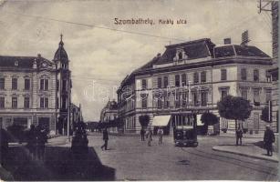 Szombathely, Király utca, villamos, Csatáry Károly, Weiss Gusztáv, Szép János üzletei, kerékpár, W. L. Bp. 5549. (EK)