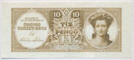 1943. 10P tervezet próbanyomata, utánnyomás, csak előlap T:II vágott