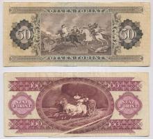 1980. 50Ft + 1992. 100Ft mindkettő nyomdai papírráncból eredő nyomathibával T:III