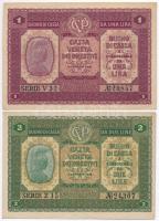 Olaszország / Velence / Osztrák-magyar megszállás 1918. 1L + 2L T:III szép papír Italy / Venice / Austro-Hungarian Occupation 1918. 1 Lira + 2 Lire C:F nice paper Krause M4, M5