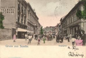 Zimony, Zemun, Semlin; Hauptgasse / Fő utca, Friedmann üzlete / main street, shops (EK)