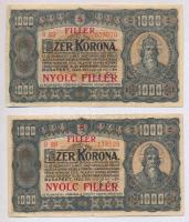 1923. 1000K (2x) mindkettő "8 FILLÉR - NYOLC FILLÉR" felülnyomással T:III Adamo K37B