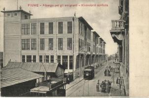 Fiume, Albergo per gli emigranti / Kivándorló szálloda, villamosok / Hotel for emigrants, trams (EK)