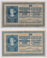 1918. 25K (4x) mind a négy sorozatszáma 3000 felett, kettő sima hátlappal, kettő hullámos hátlappal T:III,III- kis szakadás, fo. Adamo K22/1, K22/2