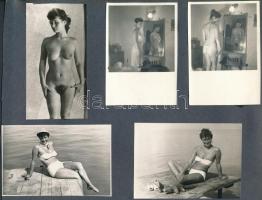Amatőr erotikus fotók, 9 db, kartonlapra ragasztva, különféle méretben.