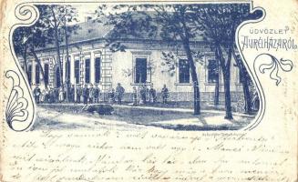 Aurélháza, Rauti; üzlet, Kunstädter Vilmos kiadása / shop, floral Art Nouveau (EK)