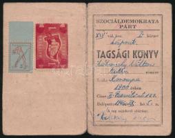 1946 Szociáldemokrata Párt tagsági könyve, tagsági bélyegekkel