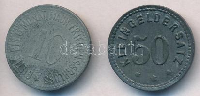 Német Birodalom / Wasserburg 10pf Zn szükségpénz "Érvényes a békekötés után hatodik hónapig" + Tailfingen DN 50pf Zn aprópénz helyettesítő T:2,2- German Empire / Wasserburg 10 Pfennig Zn necessity coin "Gültig bis 6 Monat nach Friedensschluss" + Tailfingen ND 50 Pfennig Zn "Kleingeldersatz" C:XF,VF