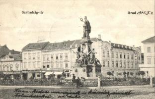 Arad, Szabadság tér, Rozsnyay gyógyszertár, Moskovitz Zs., Weisz és Rosenberg, Domán Sándor, Winternitz Jenő üzletei, fogorvosi műterem, Kerpel Izsó kiadása / square, pharmacy, shops, dentistry (EK)
