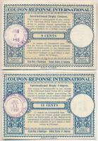 Amerikai Egyesült Államok 1946-1951. 9c-11c Nemzetközi válaszdíjszelvény (2x) T:II-III USA 1946-1951. 9 Cents - 11 Cents International Reply Coupon (2x) C:XF-F