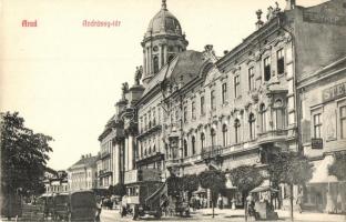 Arad, Andrássy tér, autóbusz, Geller I. üzlete, bútoráruház, Ingusz J. és fia kiadása / square, autobus, shops, furniture store (EK)