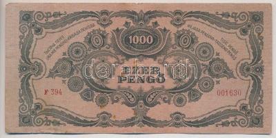 1945. 1000P piros "MNB" bélyeggel, hibás bélyeg T:III,III- fo. Adamo P22