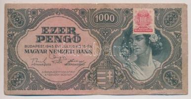 1945. 1000P piros "MNB" bélyeggel, hibás bélyeg T:III,III- fo.
Adamo P22