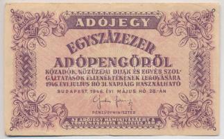 1946. 100.000AP sorozat- és sorszám nélküli, elcsúszott hátlapi szöveg T:III,III- Adamo P51A