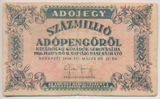 1946. 100.000.000AP hátoldali szöveg ékezethiányos, vágáshiba T:III-,IV ly. Adamo P55