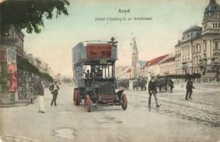 Arad, József főherceg út autóbusszal és hirdetőooszloppal. Bloch H. kiadása / street view with autobus and advertising column (EK)