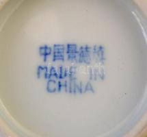 Kínai porcelán tétel: 4 db kékfestéses tálka, d: 11 cm + 4 db kékfestéses kanál, h: 13,5 cm, kézzel ...