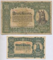 1920. 500K "Orell Füssli Zürich", alacsony sorozatszám + 1923. 500K "Magyar Pénzjegynyomda Rt. Budapest" T:III-,IV ly., szakadás Adamo K33, K34