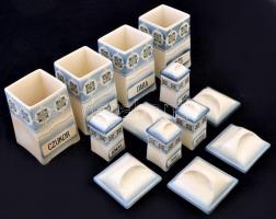 Susi fűszertartó kicsi és nagy dobozok tetővel, néhányon lepattanásokkal, matricás, jelzett, összese...