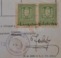 1933-1941 2 db születési anyakönyv, az egyik zsidó személy részére, mindkettőn városi illetékbélyegg...