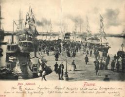 Fiume, Molo Adamich / kikötő, móló, gőzhajók; kihajtható képeslap / port, steamships, C. Ledermann, folding card