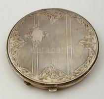 Ezüst ( Ag.) púdertartó, fém betéttel, tükörrel, d:8,5 cm, nettó:40 g