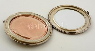 Ezüst ( Ag.) púdertartó, fém betéttel, tükörrel, d:8,5 cm, nettó:40 g