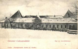 Csíkszereda, Mercurea Ciuc; Régi vár, honvédlaktanya, Valina fényképfelvétele, Gyönös Gy. kiadása / castle, Hungarian military barracks (vágott / cut)