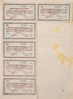 Kiskőrös 1930. "Első Dunavidéki Takarékpénztár" részvénye 50P-ről, szelvényekkel, szárazpe...