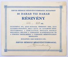 1882-1928. 7db-os részvény tétel, benne "Árpád Bérház Részvénytársaság Budapest" részvénye...