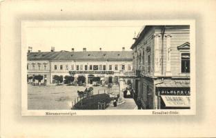 Máramarossziget, Sighetu Marmatiei; Erzsébet főtér, Silberstein üzlete, Máramarosi Leszámítolóbank Részvénytársaság, W. L. Bp. 6075., Wizner és Dávid kiadása / shop, bank and joint stock company (Rb)