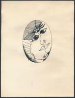 Szász jelzéssel: Szerelmes arcok. Tus, papír, 9×6 cm