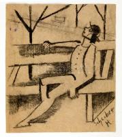 Scheiber jelzéssel: Padon napozó figura. Szén, papír, 33×26 cm