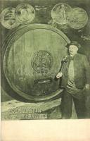 Tasovice, Tasswitz; Kellereibesitzer Josef Munk / winery owner, barrel, coins, Verlag Boris Hendler (EK)